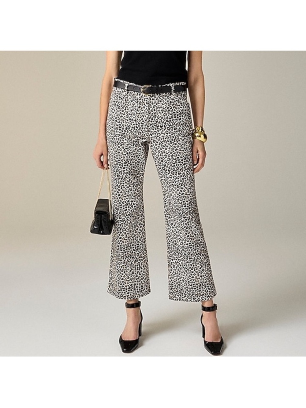 J. Crew White and Black Leopard Print Wide-Leg Jeans